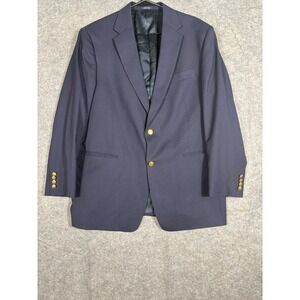 Hart Schaffner Marx Navy Blazer Mens Gold Buttons Made USA Imported Fabric 44R